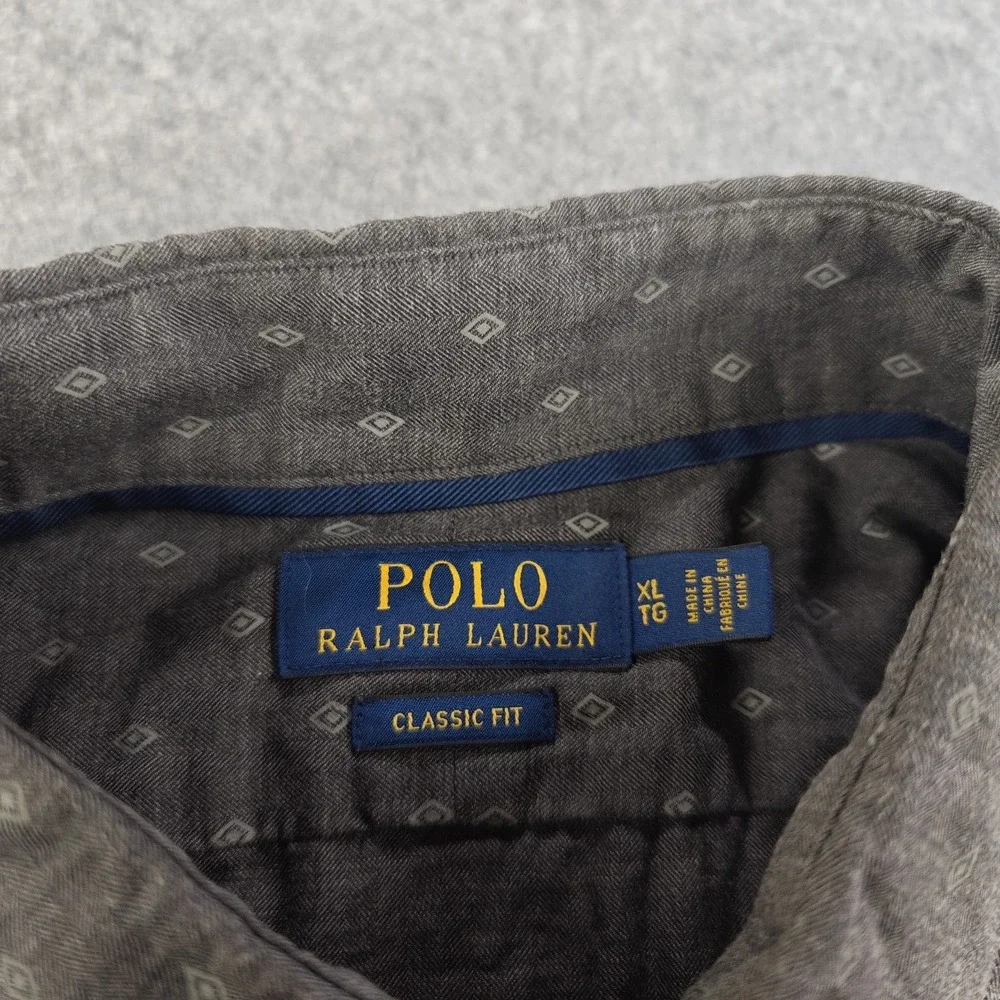 Polo Ralph Lauren Shirt Mens XL Classic Fit Gray Diamond Geometric Long Sleeve